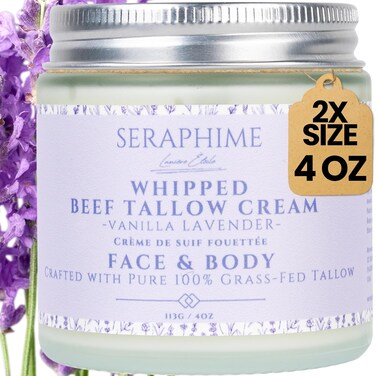 Whipped Beef Tallow Cream &ndash; Grass-Fed Tallow for Face &amp; Body, Moisturizing Balm &amp; Body Butter &ndash; Hydrating Face Cream with Aloe &amp; Niacinamide &ndash; Lavender (4 oz)