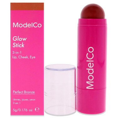 ModelCo Glow Stick 3-In-1 - Multi-Use Cream Color Stick - Hydrating Creamy Formula - Delivers Luminous Color For Healthy Glow - Buildable Coverage From Sheer To Saturated - Perfect Bronze - 0.176 Oz
