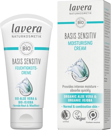 lavera Basis Sensitiv Moisturizing Cream, vegan, organic skin care, natural and innovative cosmetics, 1.69 Fl Oz