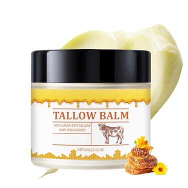 Tallow and Honey Balm - Beef Tallow for Skin - Tallow Balm for Face with Raw Wild Honey, Aloe Vera Extract &amp; Olea Europaea - Moisturizing, Hydrating &amp; Nourishing Body Butter - Beef Tallow