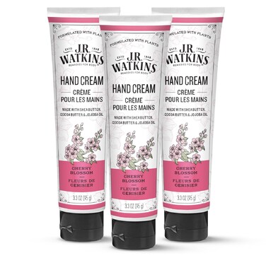 J.R. Watkins Natural Moisturizing Hand Cream, Hydrating Hand Moisturizer with Shea Butter, Cocoa Butter, and Avocado Oil, Cruelty Free, 3.3oz, Cherry Blossom, 3 Pack