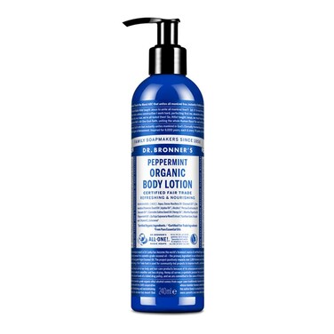 Dr. Bronner's Organic Peppermint Hand and Body Lotion, Made with Organic Oils, Used for Face and Body, Certified Fair Trade &amp; Vegan Friendly, 236ml Recycled Bottle