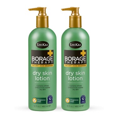 ShiKai Borage Therapy Dry Skin Lotion Moisturizer (16oz, Pack of 2) Unscented Skincare   Hydrating Lotion for Eczema, Dry Hands &amp; Body   With Oatmeal, Shea