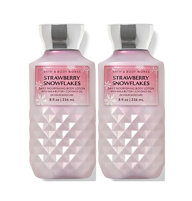 Bath &amp; Body Works Bath and Body Works Strawberry &amp; Snowflakes Super Smooth Body Lotion Sets Gift For Women -2 Pack (Strawberry &amp; Snowflakes), 8 Fl Oz (Pack of 2), 8.0 ounces, 16.0 Fl Oz