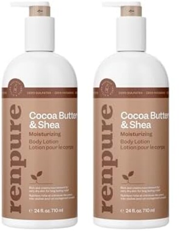 RENPURE Cocoa Butter and Shea Ultra-Hydrating Body Lotion - Rich and Silky Formula - Improves Natural Moisture Barrier - Protects and Nourishes - Leaves Skin Feeling Soft and Smooth - 24 oz