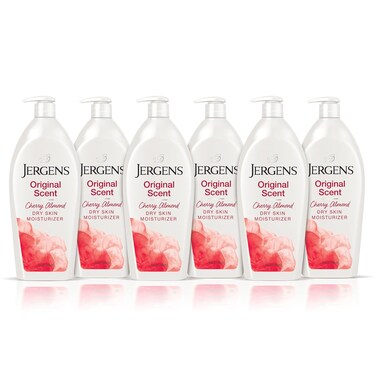 Jergens Original Scent Dry Skin Body Lotion, Hand and Body Moisturizer, Cherry Almond Essence, Dermatologist Tested, 32 Oz, Pack of 6