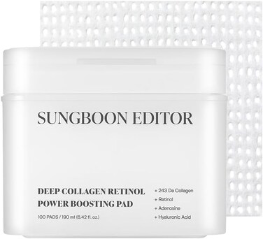SUNGBOON EDITOR Deep Collagen Retinol Power Boosting Pads   Korean Toner Pads with Collagen &amp; Retinol for Anti-Aging   Anti-Wrinkle Care &amp; Cooling Hydration   Face &amp; Neck Mask (100Pads)