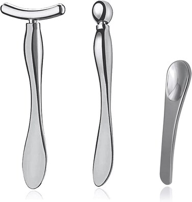 3 Pcs Metal Eye Cream Applicator Tool, Eye Roller Massage Sticks and Makeup Cream Spoon, Facial Massager for Reducing Puffiness Wrinkle Dark Circles