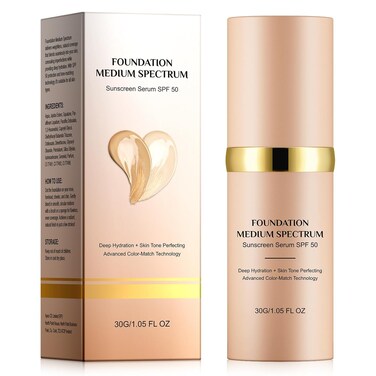 Foundation 4 in 1 - Medium Spectrum with SPF 50+, Anti-Aging, Concealer, Sun Protection, Hydrating Color Changing Foundation Makeup Liquid - Longwearing &amp; Waterproof for Sport, Dancing (1PC, 30ml)