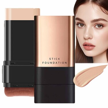 2 in 1- Luxury Anti-Wrinkle Foudation Stick, Double Head Foundation Make-Up Stick, Hydrating Lightweight Foundation Stick with Brus, Korea Flawless Eraser Foundation Stick (Natural)