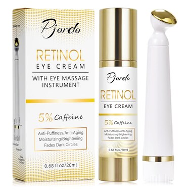 Retinol Eye Cream for Dark Circles Puffiness, Under Eye Cream Anti Aging Eye Cream Reduce Wrinkles &amp; Fine Lines, 5% Caffeine Eye Cream with Eye Massage Wand, Gifts