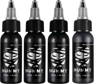 Mummy USA Custom Tattoo Ink Whitewash Set,4 Bottles(1oz Each),Evenly Long Lasting Vibrant and Bright,No Irritation
