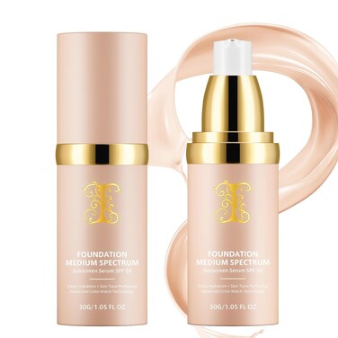 2 PCS Foundation 4 in 1 - Medium Spectrum with SPF 50+, Hydrating Color Changing Foundation， Longwearing &amp; Waterproof, Light Spectrum for Gym, Sport, Dancing(30ml)