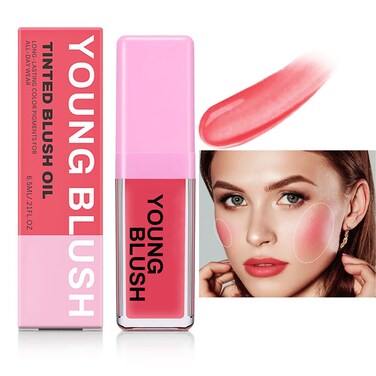 Color Changing Blush Oil, Skin's Natural PH Changing Blush for Dewy, Lightweight &amp; Waterproof &amp; Moisturizing Formula, Lasting Hydrating Rouge for All Skin, Easy To Blend, 6.5ml (Pink)