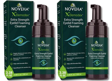 NOVEHA Demodex Eyelid Cleanser Foam   Extra Strength Tea Tree Oil Formula   Daily Face Wash For Eyelash, Demodex, MGD, Stye Eyes, Eye Irritations &amp; Skin Dryness, 3.38 fl. oz. (100ml) - (Pack of 2)