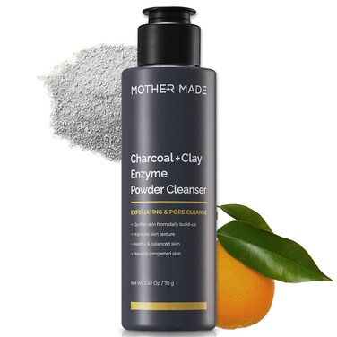 Charcoal Clay Enzyme Powder Vegan Facial Cleanser with Salicylic Acid, Vitamin C, Hyaluronic Acid, 2.47 oz, Super Gentle Exfoliating Face Scrub, Pore Cleansing Exfoliant, Natural