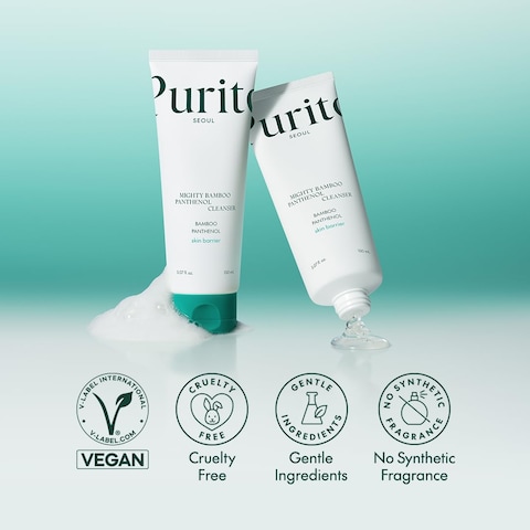 PURITO Mighty Bamboo Panthenol Cleanser, Gentle Face Wash for Moisturizing, for Sensitive Skin, Vegan &amp; Cruelty-Free Face Cleanser150ml / 5.07 fl. Oz.