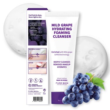 FARMSKIN Freshfood For Skin Mild Greape Hydrating Foaming Cleanser (5.9fl.oz, 175ml) - Forming Facial Cleanser/Makeup Remover Foaming Cleanser/Deep Cleansing/Non-Irritating/Korean Skin Care