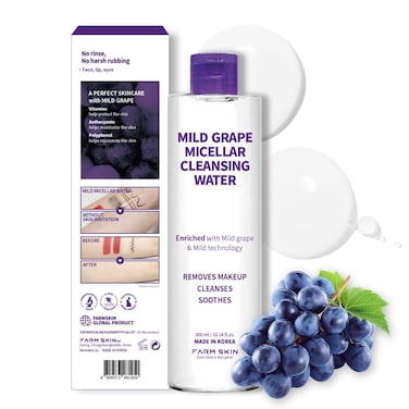 FARMSKIN Freshfood For Skin Mild Greape Micellar Cleansing Water (10.1fl.oz, 300ml) - Micellar Cleansing Water for Face/Makeup Remover &amp; Cleanser/Non-Irritating/Korean Skin Care