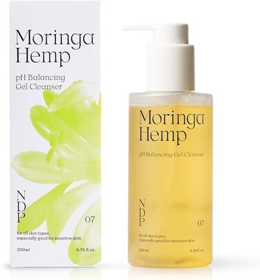 Moringa Hemp Gel Cleanser (200ml / 6.76 Fl oz) pH Balance, Nourishing Facial Cleansing, Daily Mild Face Wash for Sensitive Skin, NDP