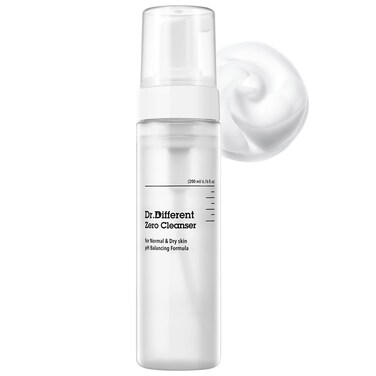 Dr.Different Zero Cleanser for Normal &amp; Dry Skin - Hypoallergenic pH 5.5 Face Bubble Foaming Cleanser with Hyaluronic Acid and Ceramide, Moisturizing and Soothing, 6.76 fl.oz.