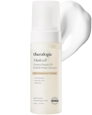 Madecell Derma Repair B5 Bubble Foam Cleanser - Panthenol &amp; Salicylic Acid BHA - Korean Acne Calming Bubble Face Wash - Hypoallergenic, Vegan, Fragrance Free, 5.07 fl.oz.
