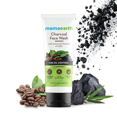 Mamaearth Activated Charcoal Face Wash   Controls Excess Oil &amp; Unclog Pores   Purifying Facial Cleanser   Mildly Exfoliates with Coffee   3.38 Fl Oz (100ml)