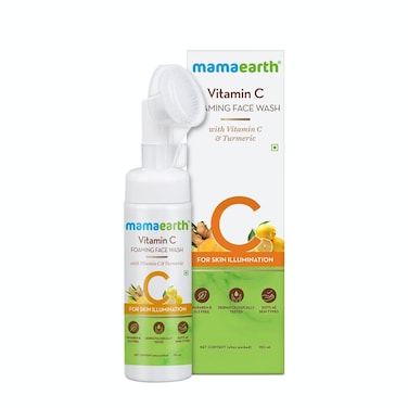 Mamaearth Vitamin C Foaming Face Wash with in-Built Brush   Skin Illumination with Turmeric   Gentle &amp; Hydrating Dead Skin Exfoliator   Sulfate &amp; Paraben Free   5.07 Fl Oz (150ml)