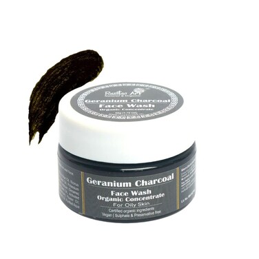 Organic Geranium Charcoal Face Wash Concentrate for Cleansing, Removes Dirt   Oily Skin Type   50gm