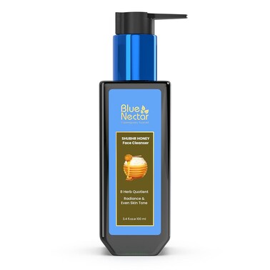 Blue Nectar Ayurvedic Tan Removal Face Wash for Glowing Skin   Honey Aloe Vera Detan Face Wash for Dry Skin, Oily Skin and Combination Skin (8 Herbs, 3.38 Fl Oz)