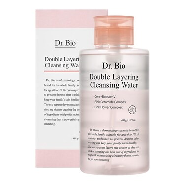 Dr. Bio Double Layering Cleansing Water (16.9oz/480ml)   Face Cleanser and Makeup Remover, Micellar Cleansing Water for Sensitive Skin, Probiotic Soothing and Hydration, Korean Skin Care, Vegan