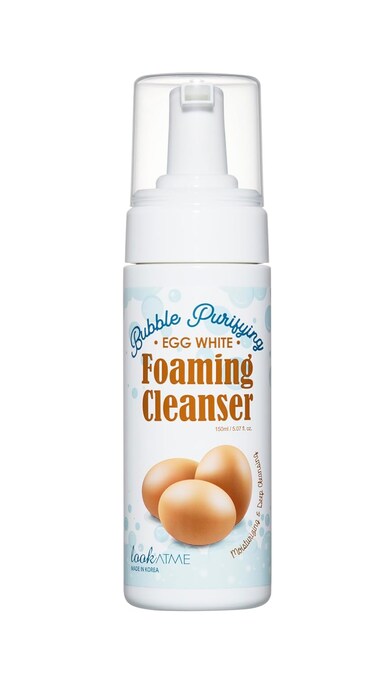 LOOKATME Korean Face Wash for Sensitive Skin - Water Based Bubble Skincare Cleanser - K Beauty Natural Acne Foaming Cleaner - Hydrating Skin Care Cleansing Foam with Low pH - Egg