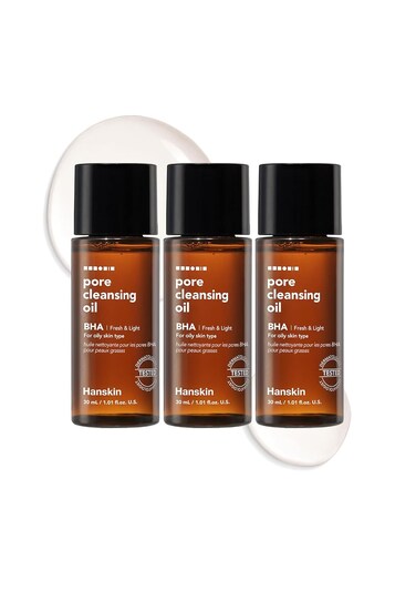Hanskin BHA Pore Cleansing Oil, Sample Trial Size, Travel Size Mini Makeup Remover Set, Gentle Blackhead Cleanser for Combination and Oily Skin [30 ml/Pack of 3]