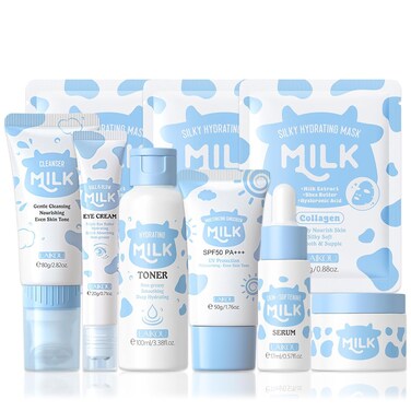 Milk Skin Care Set, Milk Skin Care Routine Kit For Women Skin Care And Hydrating, 9 IN 1 Milk Skincare Set For Teen Girls &amp; Women, Moisturizing &amp; Gentle Milk Teen Skin Care Kit 9PCS