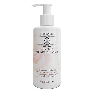 Florencia AHA BHA Refining Cleanser - Gentle Daily Exfoliating Face Wash with Glycolic, Salicylic, Lactic Acid, and Jojoba Beads - Pore Perfecting Facial Cleanser, 6 oz