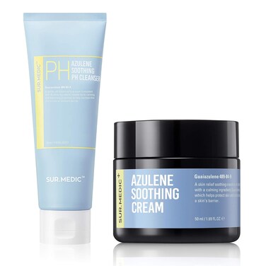 Azulene Soothing Double Skin Care Duo for Sensitive Skin : Soothing PH Cleanser &amp; Moisturizing Soothing Cream, After-Cleansing for Soothing Facial Care, Korean Skincare set