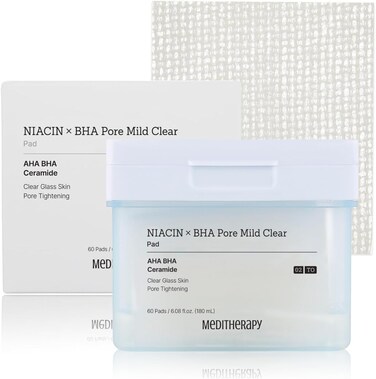 Niacin X BHA Pore Mild Clear Toner Pad - Korean Toner Pads for Face - Hydrating Face Toner for Pore Minimizer - Exfoliating Pore Care with Dual-Sided Pads - Gentle Blackhead Remover, 60 Pads