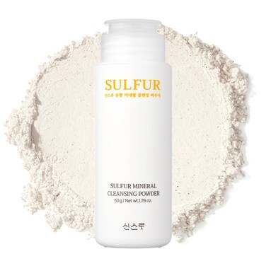 Sulfur Mineral Cleansing Powder, Exfoliating Facial Wash with Enzymes and PHA for pores and blackheads, Even Skin Tone, Radiant, Sensitive, Acne-Prone Skin, Korean Skincare(1.76 oz. 50g)