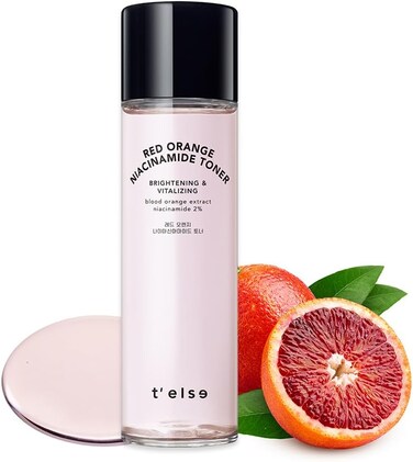 T'else Red Orange Niacinamide Toner 150ml, 5.2 Fl.oz, Tone Up Vitalizing Facial Essence, Smoothening Skin Texture Watery Toner with Exfoliation, PHA Care with Vitamin C &amp; Panthenol, Korean Skin Care