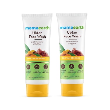 MAMAEARTH Ubtan Natural Face Wash with Turmeric &amp; Saffron for Tan Removal 100 ml (Pack of 2)