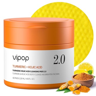 Turmeric Kojic Acid Cleansing Pads, 60 Pcs Turmeric Cleansing Pads Turmeric Face Scrub Pads for Deep Cleansing and Exfoliation, Gentle Kojic Acid and Turmeric Pads for Deep Clean Pores