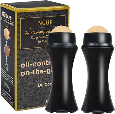 2Pcs Volcanic Face Roller Oil Control On The Go Oil-Absorbing Blotting Tool Natural Volcanic Roller Stone Ball (2PCS Black)