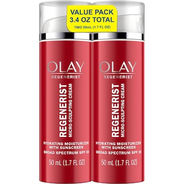 Olay Face Moisturizer Regenerist Microsculpting Cream With SPF 30 Sunscreen for Advanced Anti-Aging, 1.7 Fluid Ounce (Pack of 2)