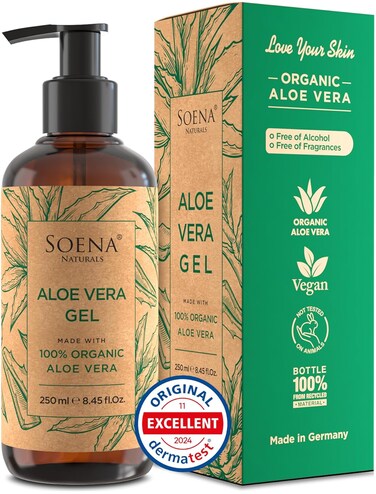 Aloe Vera Gel Organic - Vegan - FROM 100% ORGANIC LEAFES   Natural &amp; Pure - Made in Germany - Certified Organic - Moisturizer - For Face, Skin, Hair, Sunburn relief   Non-Sticky &amp; Fragrance Free