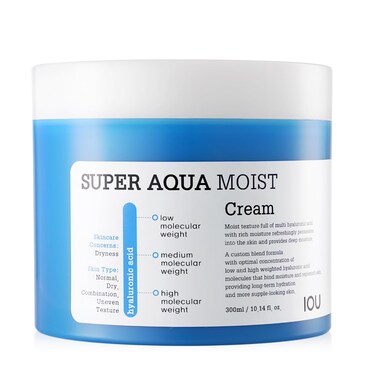 WELCOS IOU Super Aqua Moist Cream   Intensive Face Moisturizer for Long-Lasting Hydration   Soothing &amp; Nourishing w/Hyaluronic Acid   Hydrating Bomb   Korean Skin Care   300ml / 10.14 Fl. oz