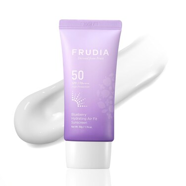 FRUDIA Blueberry Hydrating Air Fit Sunscreen - SPF 50 Moisturizing Korean Face Sunscreen, Ultra Lightweight, No White Cast, Non-Greasy, Perfect for Makeup Base, 1.76 oz