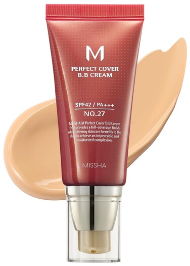 MISSHA M Perfect Cover BB Cream No.27 Honey Beige - Medium with Neutral/Warm Undertone SPF 42 PA +++ 1.69 Fl Oz - Tinted Moisturizer for face with SPF