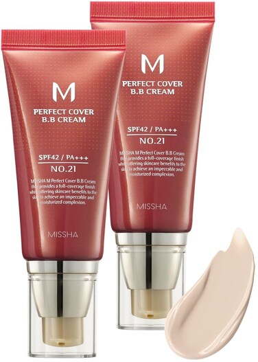 MISSHA M Perfect Cover BB Cream Dual Pack No.21 Light Beige - Light with Cool Undertone SPF 42 PA +++ 1.69 Fl Oz - Tinted Moisturizer for face with SPF