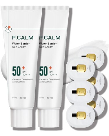 P.CALM Water Barrier Moisturizing Sun Cream Matte-Finish No White Cast SPF 50+ PA++++ Vegan Calming Moisture Daily Sunscreen for Dry Oily Sensitive Skin Korean Skincare 3.4 Fl Oz