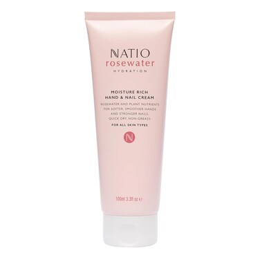 Natio Australia Rosewater Hydration Moisture Rich Hand and Nail Cream, 3.4 oz - Soothing, Softening Hand Cream - Hand Lotion for Dry Cracked Hands